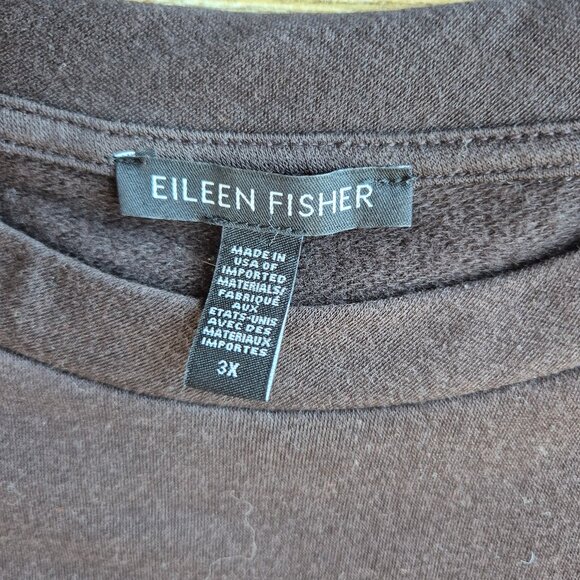 EUC EILEEN FISHER Terry Fleece Lined Raglan Sleeve Boxy Tunic Top Tencel Brown - Picture 7 of 12